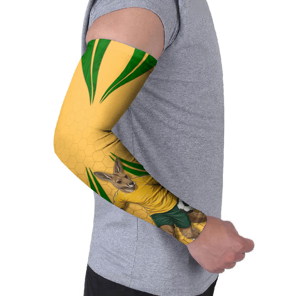 Personalized Australia Soccer Kangaroo Arm Sleeves Gold Green Aussie Football Mascot Dynamic Sports Graphic