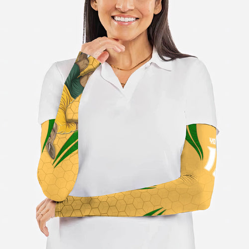 Personalized Australia Soccer Kangaroo Arm Sleeves Gold Green Aussie Football Mascot Dynamic Sports Graphic