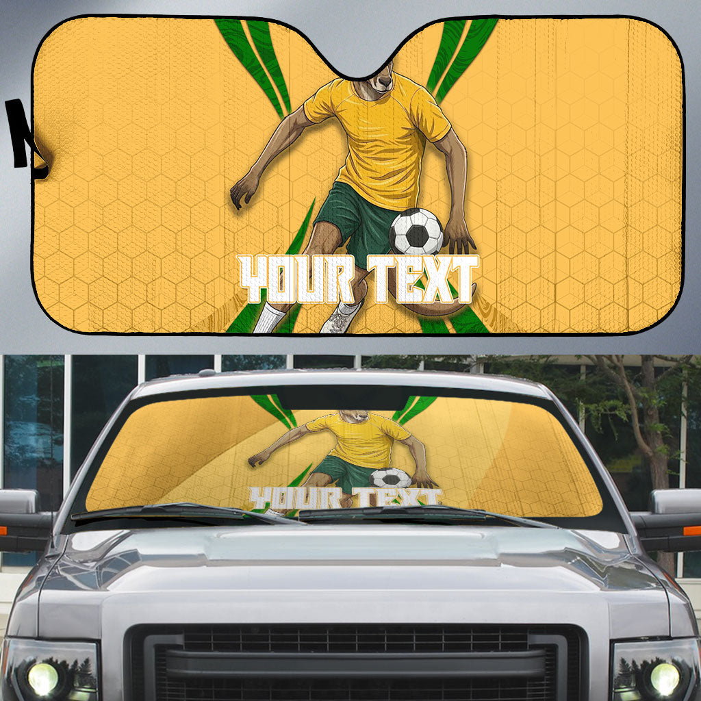Personalized Australia Soccer Kangaroo Auto Sun Shade Gold Green Aussie Football Mascot Dynamic Sports Graphic