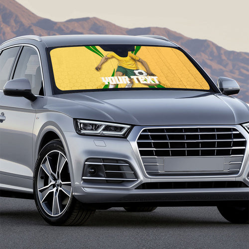 Personalized Australia Soccer Kangaroo Auto Sun Shade Gold Green Aussie Football Mascot Dynamic Sports Graphic