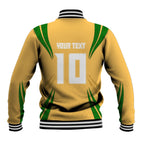 Personalized Australia Soccer Kangaroo Baseball Jacket Gold Green Aussie Football Mascot Dynamic Sports Graphic