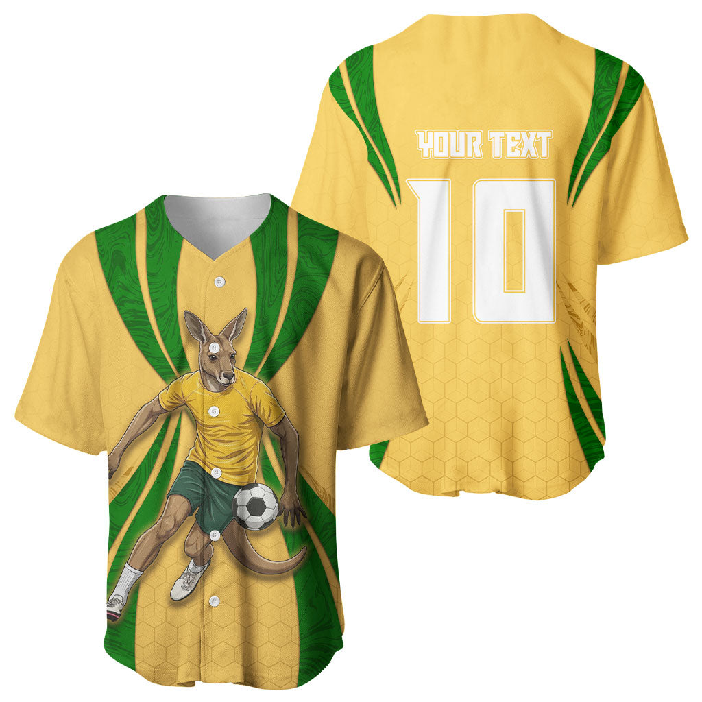 Personalized Australia Soccer Kangaroo Baseball Jersey Gold Green Aussie Football Mascot Dynamic Sports Graphic
