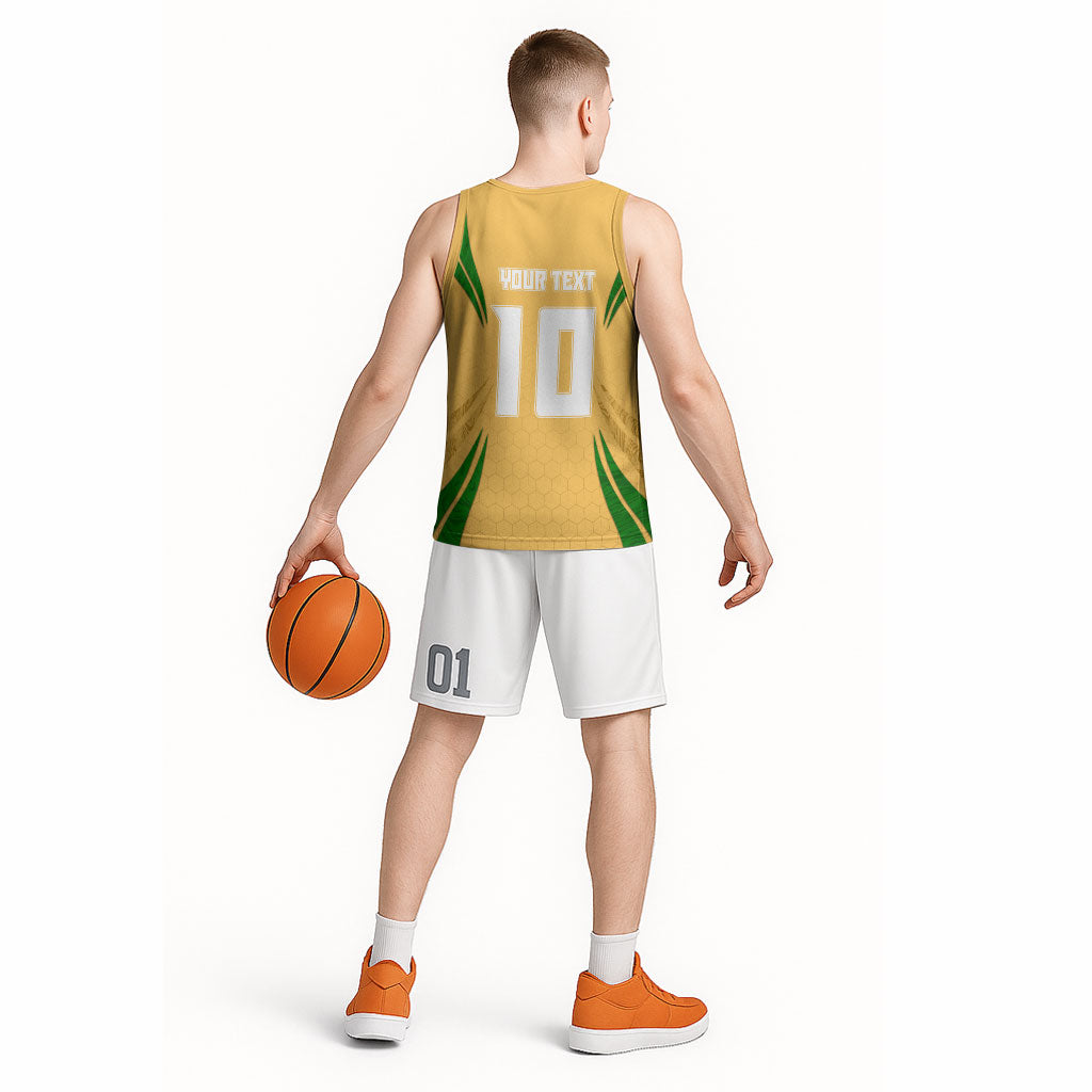 Personalized Australia Soccer Kangaroo Basketball Jersey Gold Green Aussie Football Mascot Dynamic Sports Graphic