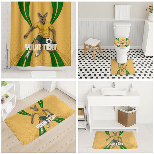 Personalized Australia Soccer Kangaroo Bathroom Set Gold Green Aussie Football Mascot Dynamic Sports Graphic