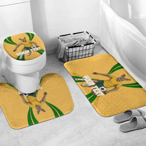 Personalized Australia Soccer Kangaroo Bathroom Set Gold Green Aussie Football Mascot Dynamic Sports Graphic