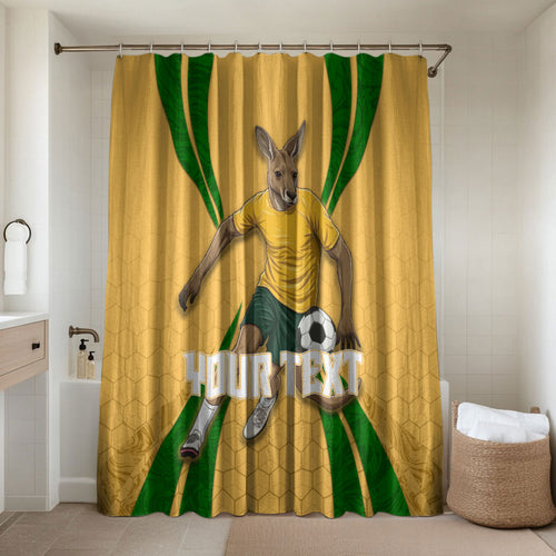 Personalized Australia Soccer Kangaroo Bathroom Set Gold Green Aussie Football Mascot Dynamic Sports Graphic