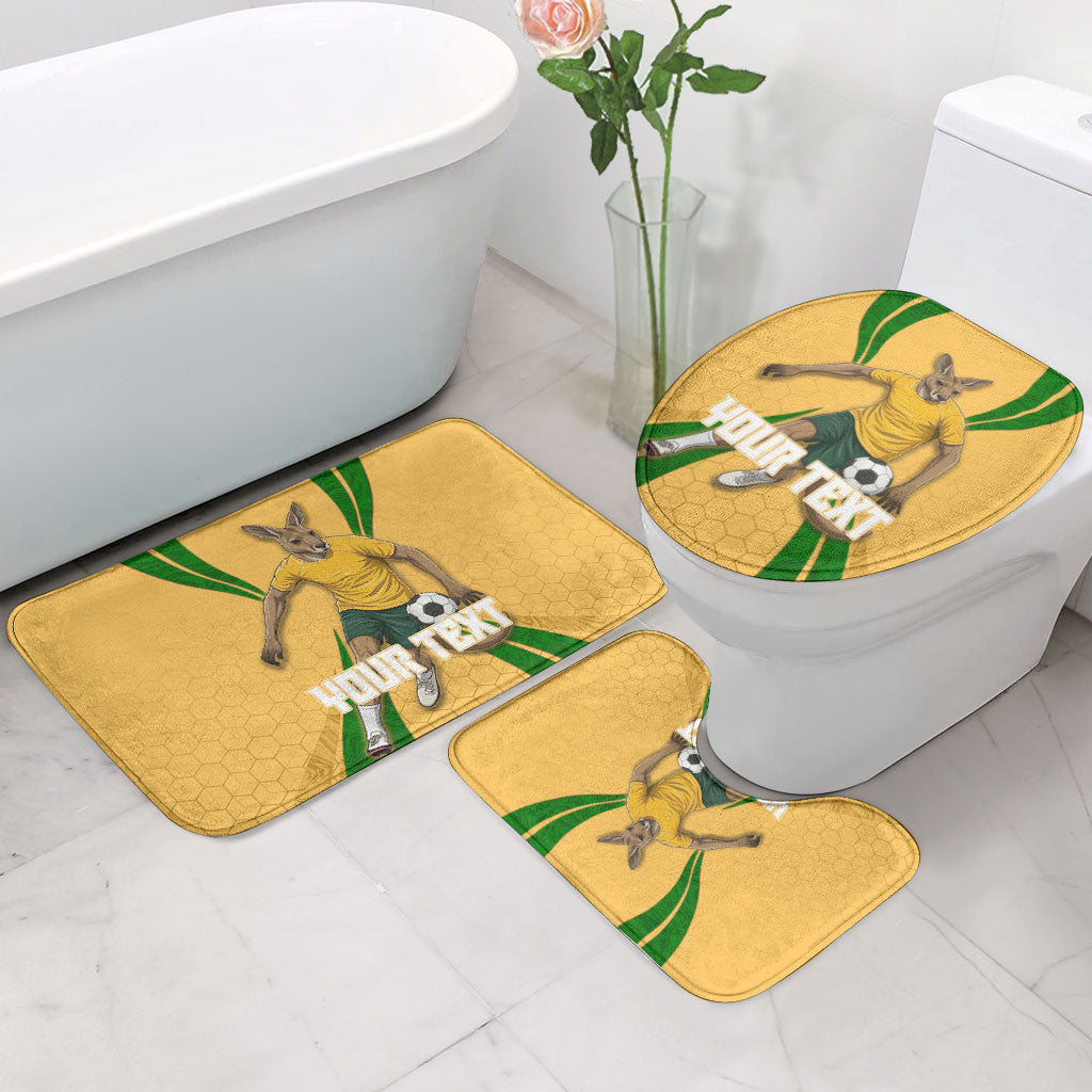 Personalized Australia Soccer Kangaroo Bathroom Set Gold Green Aussie Football Mascot Dynamic Sports Graphic