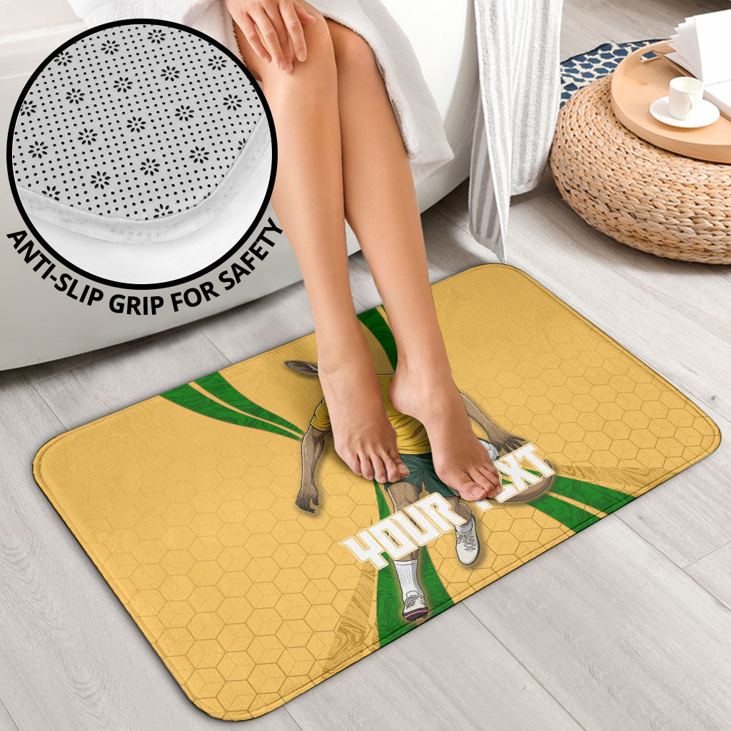 Personalized Australia Soccer Kangaroo Bathroom Set Gold Green Aussie Football Mascot Dynamic Sports Graphic