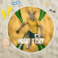Personalized Australia Soccer Kangaroo Beach Blanket Gold Green Aussie Football Mascot Dynamic Sports Graphic