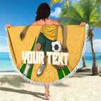 Personalized Australia Soccer Kangaroo Beach Blanket Gold Green Aussie Football Mascot Dynamic Sports Graphic