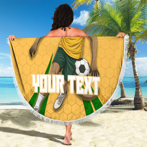 Personalized Australia Soccer Kangaroo Beach Blanket Gold Green Aussie Football Mascot Dynamic Sports Graphic