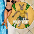 Personalized Australia Soccer Kangaroo Beach Blanket Gold Green Aussie Football Mascot Dynamic Sports Graphic