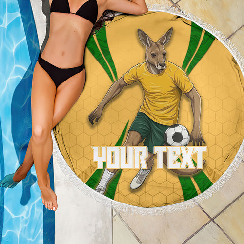 Personalized Australia Soccer Kangaroo Beach Blanket Gold Green Aussie Football Mascot Dynamic Sports Graphic