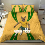Personalized Australia Soccer Kangaroo Bedding Set Gold Green Aussie Football Mascot Dynamic Sports Graphic