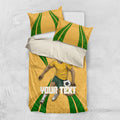 Personalized Australia Soccer Kangaroo Bedding Set Gold Green Aussie Football Mascot Dynamic Sports Graphic