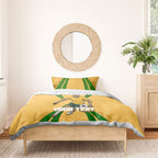Personalized Australia Soccer Kangaroo Bedding Set Gold Green Aussie Football Mascot Dynamic Sports Graphic