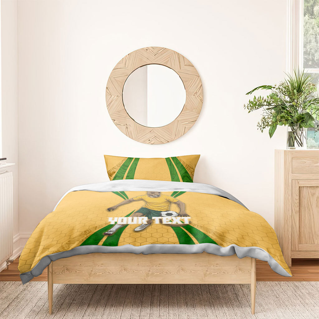 Personalized Australia Soccer Kangaroo Bedding Set Gold Green Aussie Football Mascot Dynamic Sports Graphic
