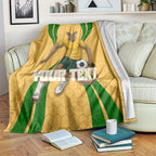 Personalized Australia Soccer Kangaroo Blanket Gold Green Aussie Football Mascot Dynamic Sports Graphic