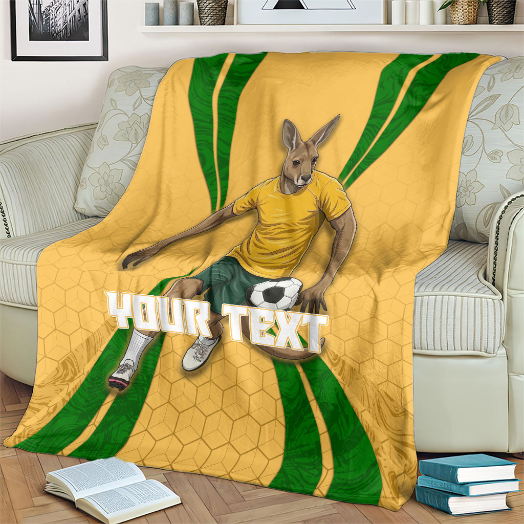 Personalized Australia Soccer Kangaroo Blanket Gold Green Aussie Football Mascot Dynamic Sports Graphic
