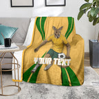 Personalized Australia Soccer Kangaroo Blanket Gold Green Aussie Football Mascot Dynamic Sports Graphic