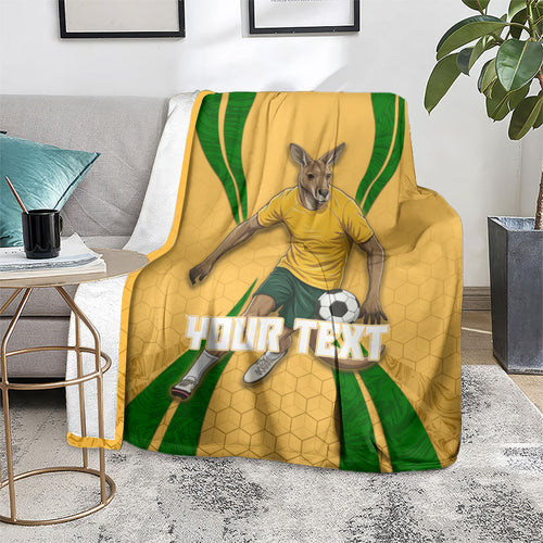 Personalized Australia Soccer Kangaroo Blanket Gold Green Aussie Football Mascot Dynamic Sports Graphic