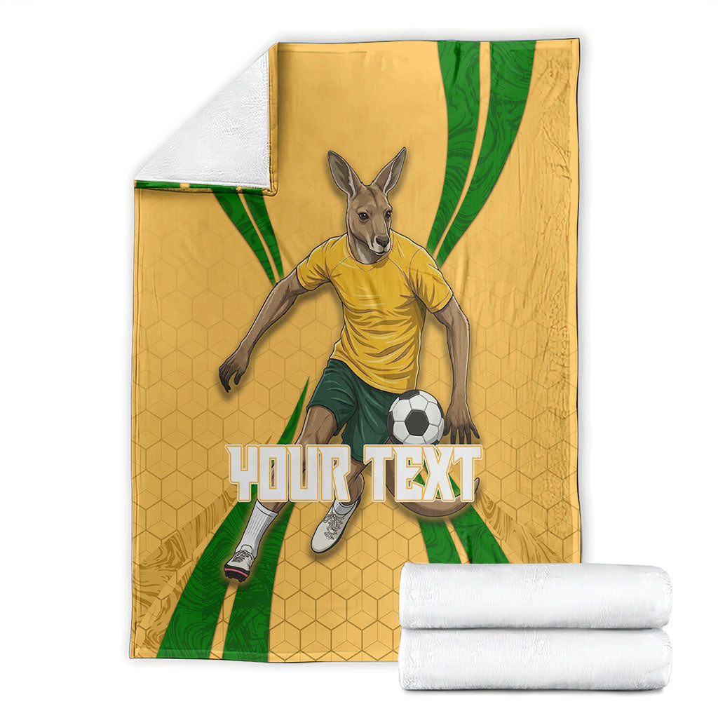 Personalized Australia Soccer Kangaroo Blanket Gold Green Aussie Football Mascot Dynamic Sports Graphic