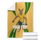 Personalized Australia Soccer Kangaroo Blanket Gold Green Aussie Football Mascot Dynamic Sports Graphic