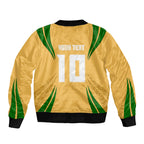 Personalized Australia Soccer Kangaroo Bomber Jacket Gold Green Aussie Football Mascot Dynamic Sports Graphic