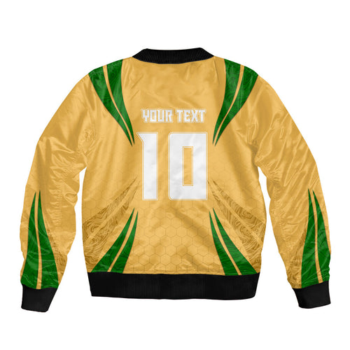 Personalized Australia Soccer Kangaroo Bomber Jacket Gold Green Aussie Football Mascot Dynamic Sports Graphic