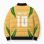 Personalized Australia Soccer Kangaroo Bomber Puffer Jacket Gold Green Aussie Football Mascot Dynamic Sports Graphic