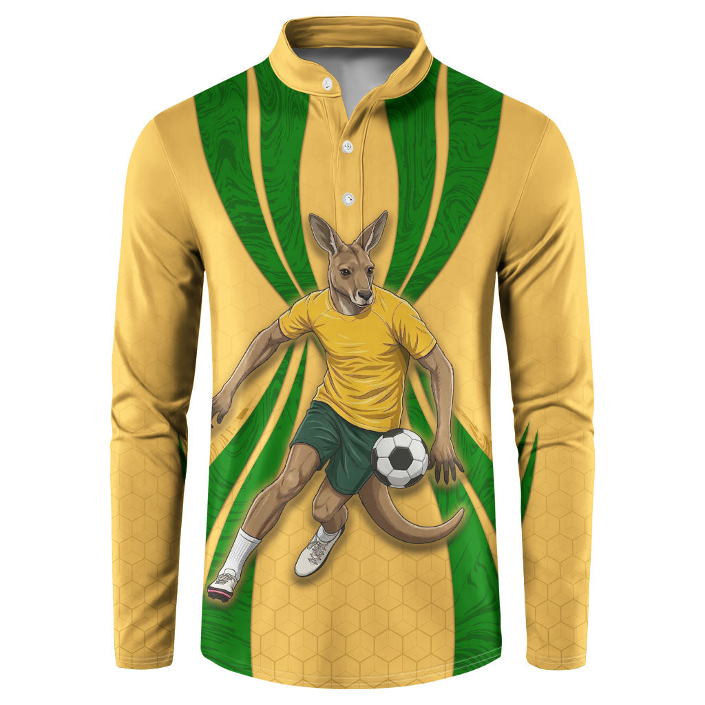 Personalized Australia Soccer Kangaroo Button Sweatshirt Gold Green Aussie Football Mascot Dynamic Sports Graphic