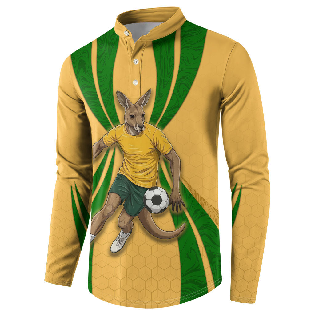 Personalized Australia Soccer Kangaroo Button Sweatshirt Gold Green Aussie Football Mascot Dynamic Sports Graphic