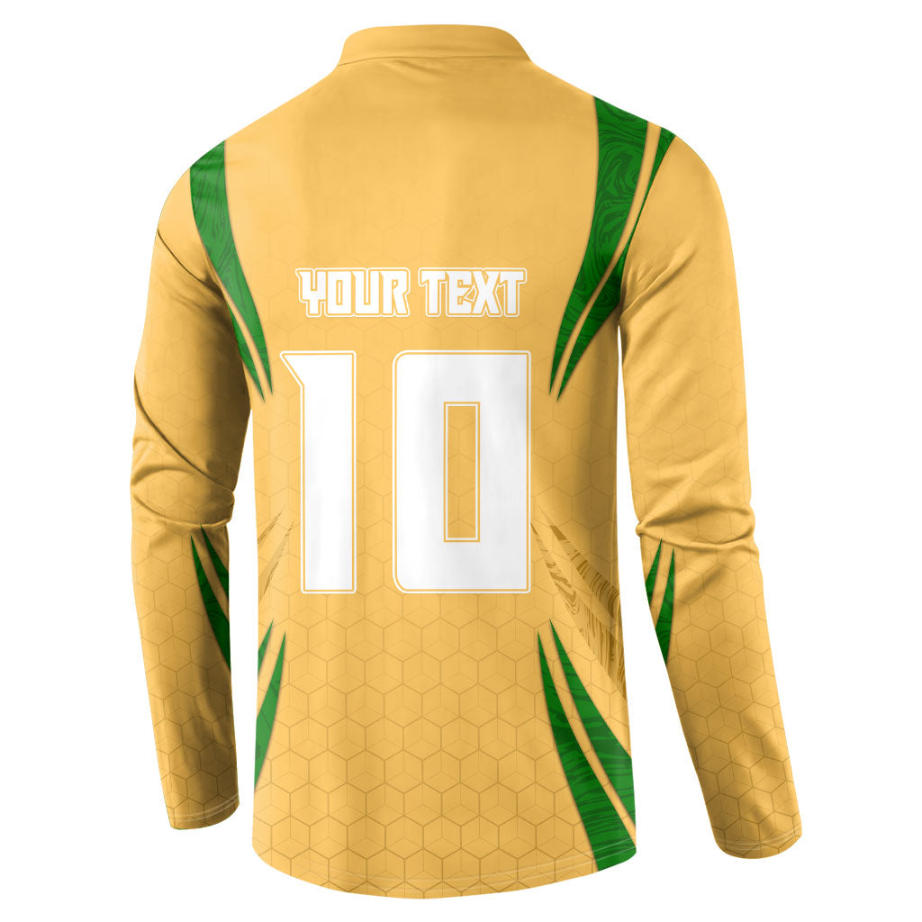 Personalized Australia Soccer Kangaroo Button Sweatshirt Gold Green Aussie Football Mascot Dynamic Sports Graphic