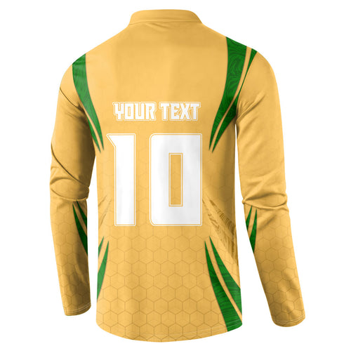 Personalized Australia Soccer Kangaroo Button Sweatshirt Gold Green Aussie Football Mascot Dynamic Sports Graphic
