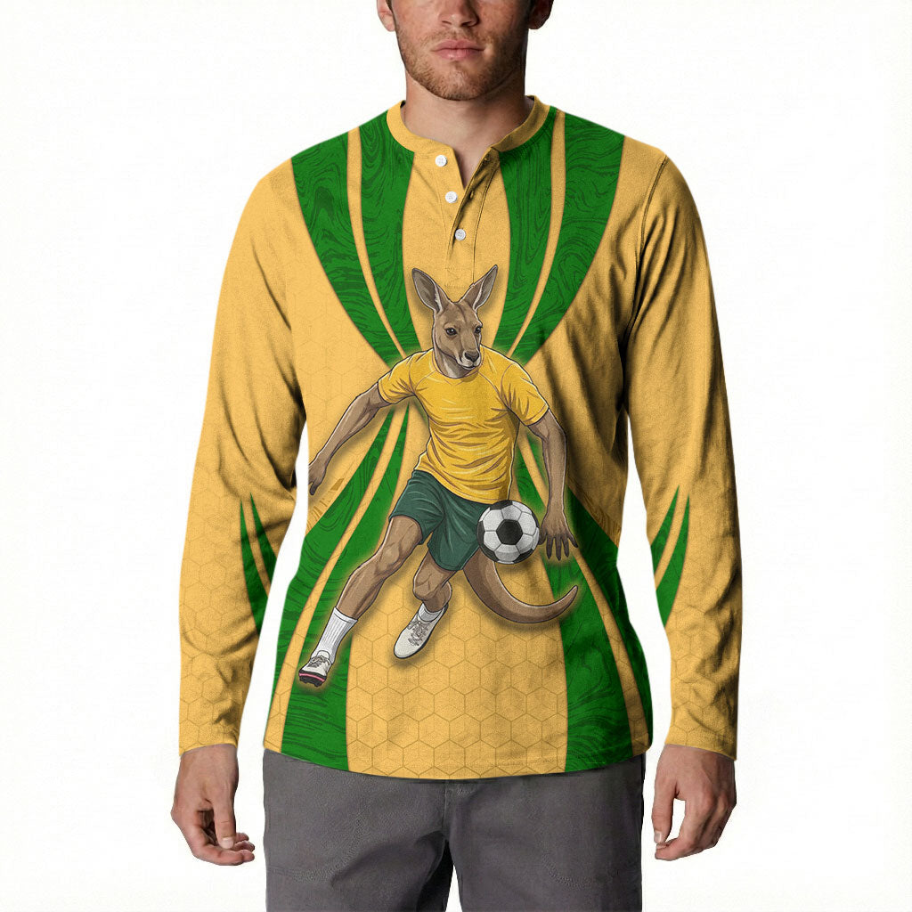 Personalized Australia Soccer Kangaroo Button Sweatshirt Gold Green Aussie Football Mascot Dynamic Sports Graphic