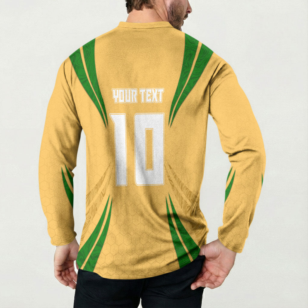Personalized Australia Soccer Kangaroo Button Sweatshirt Gold Green Aussie Football Mascot Dynamic Sports Graphic