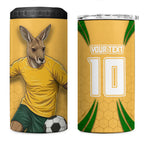 Personalized Australia Soccer Kangaroo 4 in 1 Can Cooler Tumbler Gold Green Aussie Football Mascot Dynamic Sports Graphic