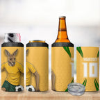 Personalized Australia Soccer Kangaroo 4 in 1 Can Cooler Tumbler Gold Green Aussie Football Mascot Dynamic Sports Graphic