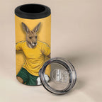Personalized Australia Soccer Kangaroo 4 in 1 Can Cooler Tumbler Gold Green Aussie Football Mascot Dynamic Sports Graphic