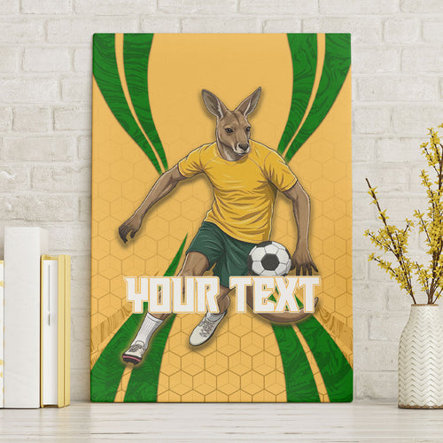 Personalized Australia Soccer Kangaroo Canvas Wall Art Gold Green Aussie Football Mascot Dynamic Sports Graphic