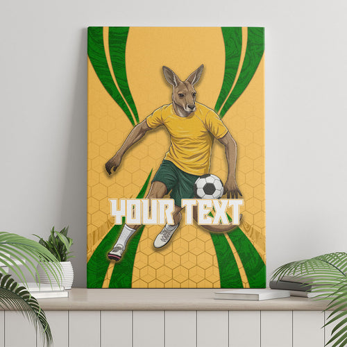 Personalized Australia Soccer Kangaroo Canvas Wall Art Gold Green Aussie Football Mascot Dynamic Sports Graphic