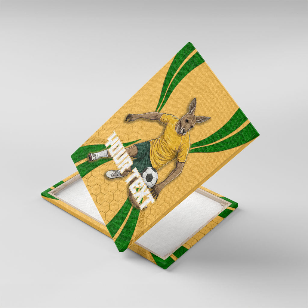 Personalized Australia Soccer Kangaroo Canvas Wall Art Gold Green Aussie Football Mascot Dynamic Sports Graphic