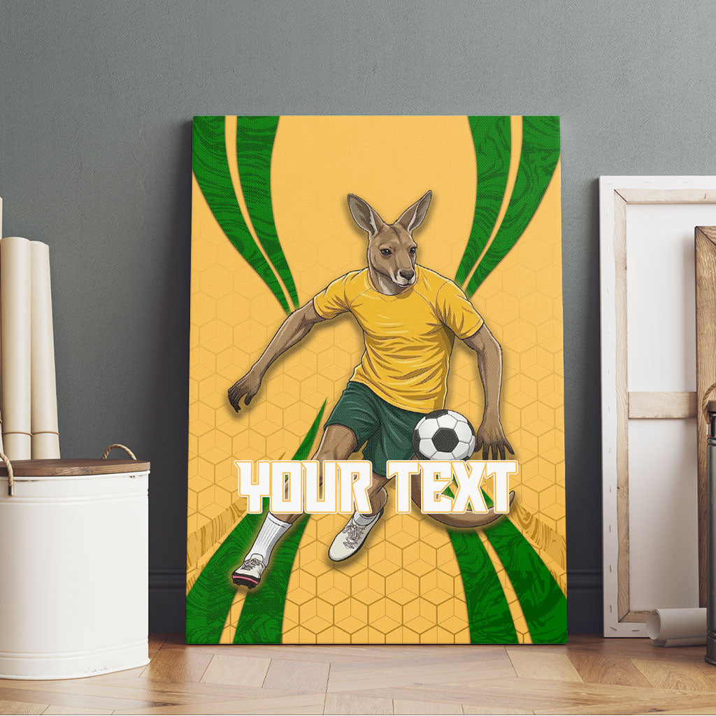 Personalized Australia Soccer Kangaroo Canvas Wall Art Gold Green Aussie Football Mascot Dynamic Sports Graphic