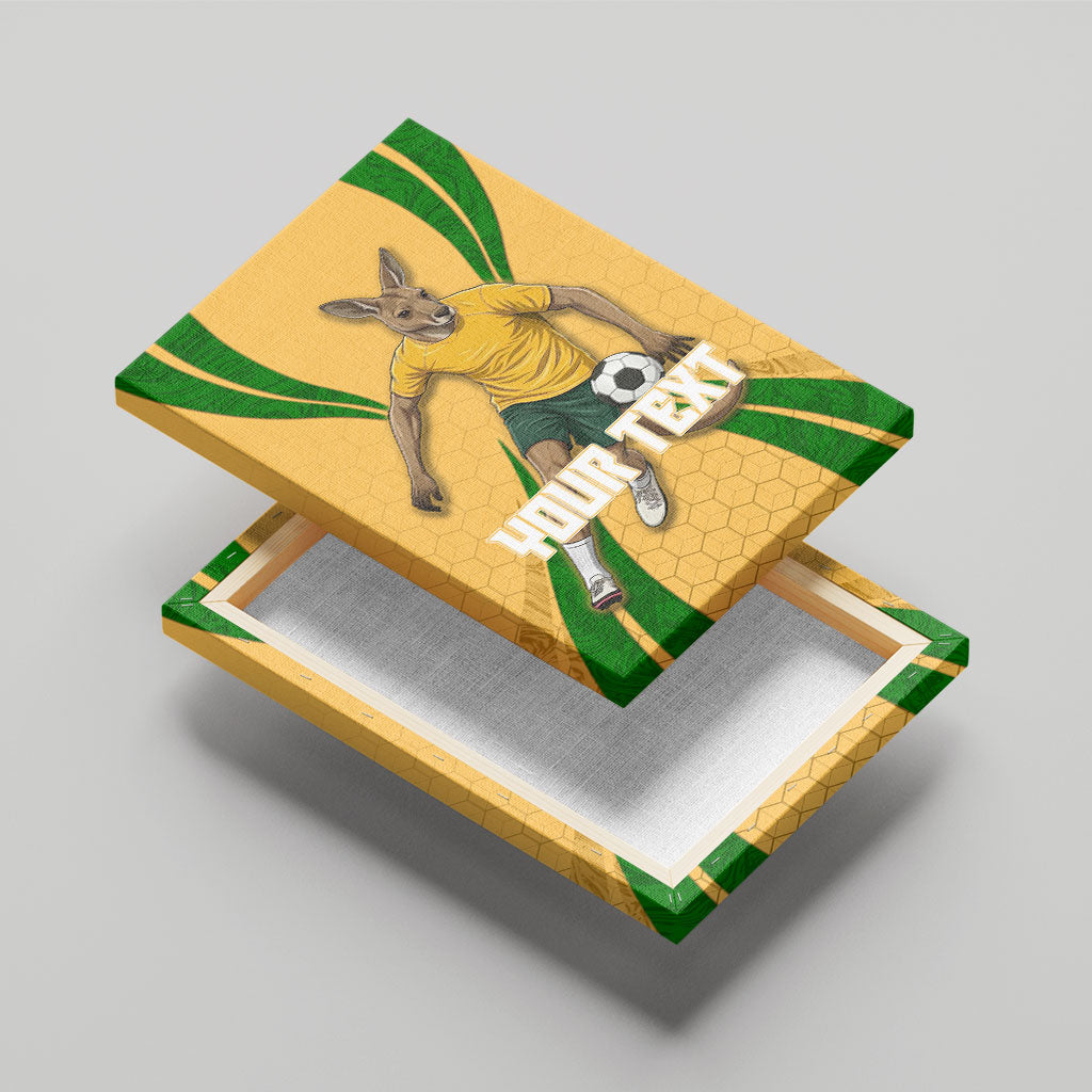 Personalized Australia Soccer Kangaroo Canvas Wall Art Gold Green Aussie Football Mascot Dynamic Sports Graphic