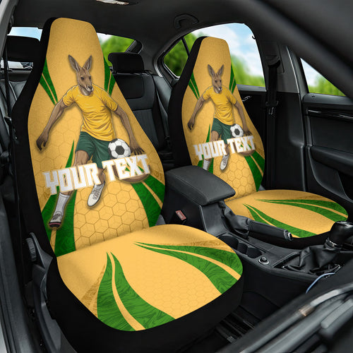 Personalized Australia Soccer Kangaroo Car Seat Cover Gold Green Aussie Football Mascot Dynamic Sports Graphic