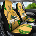 Personalized Australia Soccer Kangaroo Car Seat Cover Gold Green Aussie Football Mascot Dynamic Sports Graphic