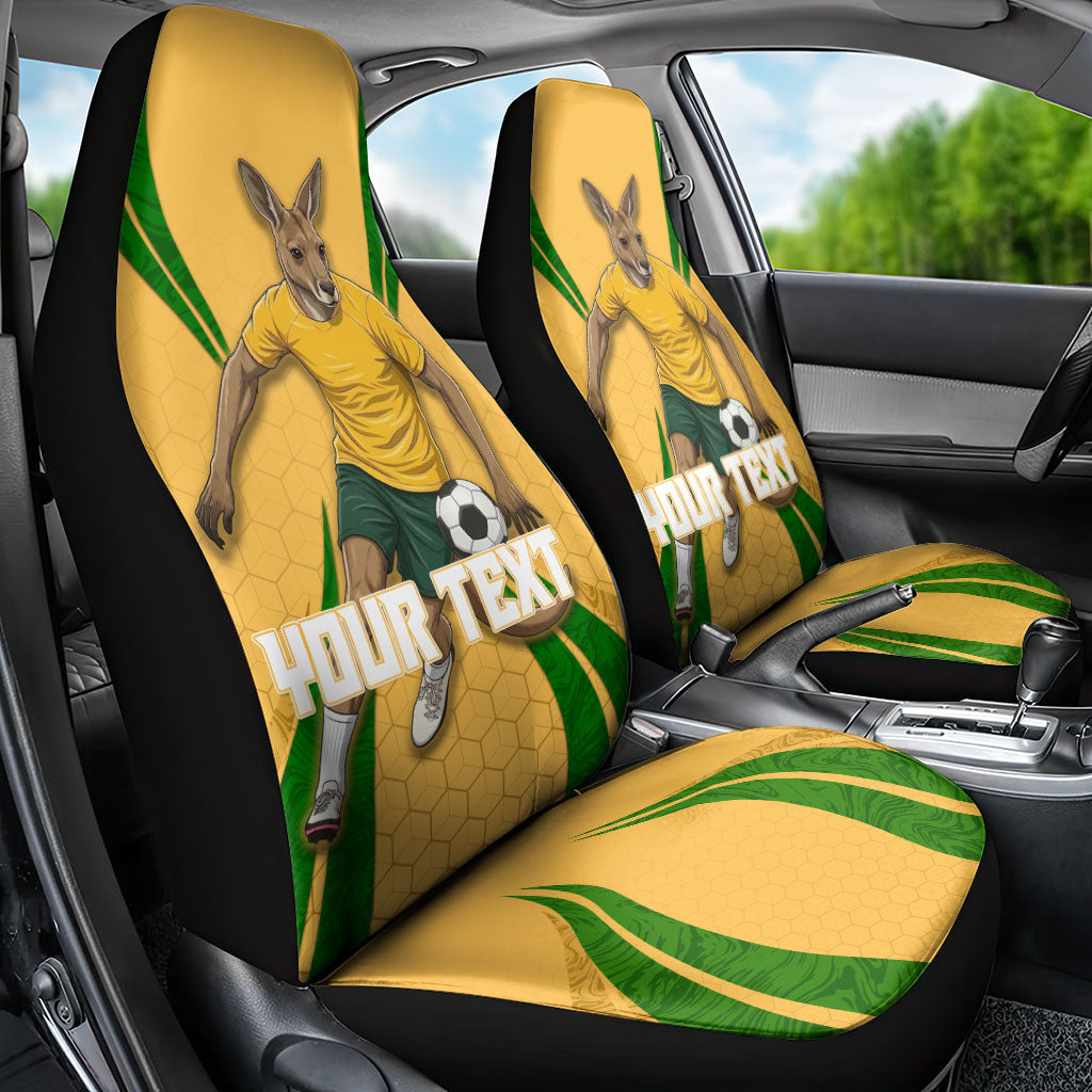 Personalized Australia Soccer Kangaroo Car Seat Cover Gold Green Aussie Football Mascot Dynamic Sports Graphic