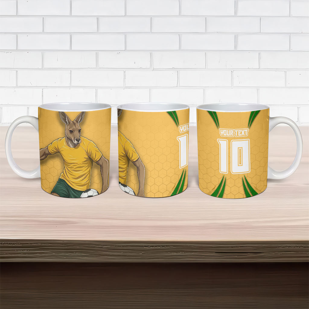 Personalized Australia Soccer Kangaroo Ceramic Mug Gold Green Aussie Football Mascot Dynamic Sports Graphic