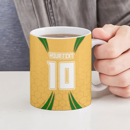 Personalized Australia Soccer Kangaroo Ceramic Mug Gold Green Aussie Football Mascot Dynamic Sports Graphic