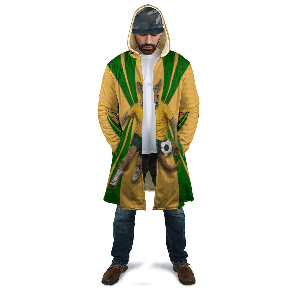Personalized Australia Soccer Kangaroo Cloak Gold Green Aussie Football Mascot Dynamic Sports Graphic